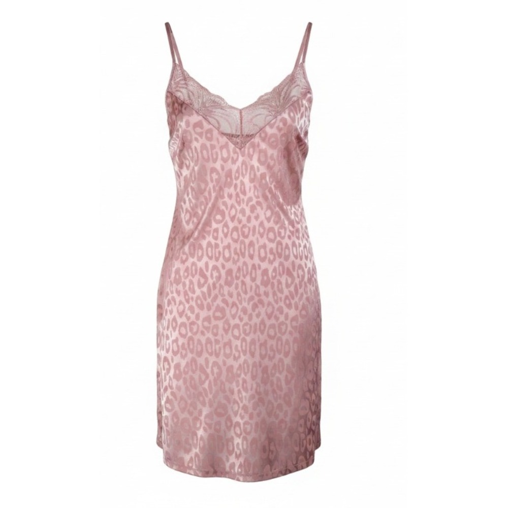 Rachel Rachel Roy Pink Leopard Satin Lace Trim Chemise Nightgown Size XL‎ RR9098